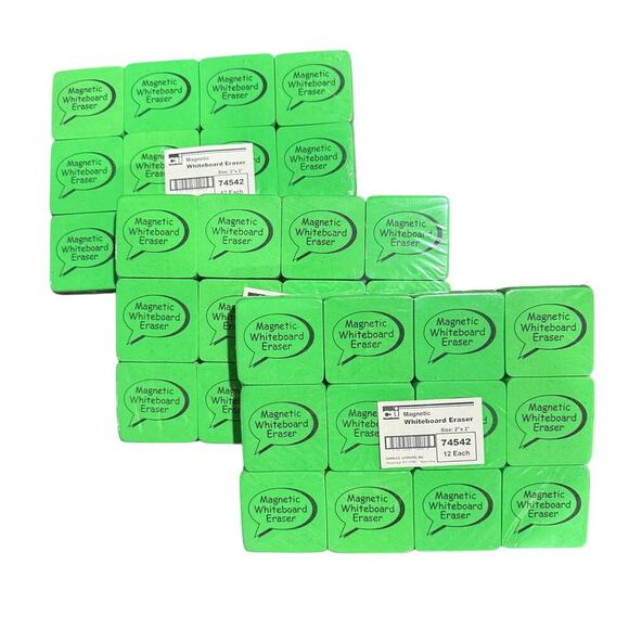 Charles Leonard Dry Erase Whiteboard Magnetic Eraser 2x2 Inch 12 Per Pack 3 Pack - Picture 2 of 2